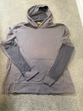 Men's Boss Orange Hooded Pullover Shirt - Gray with Striped Sleeves